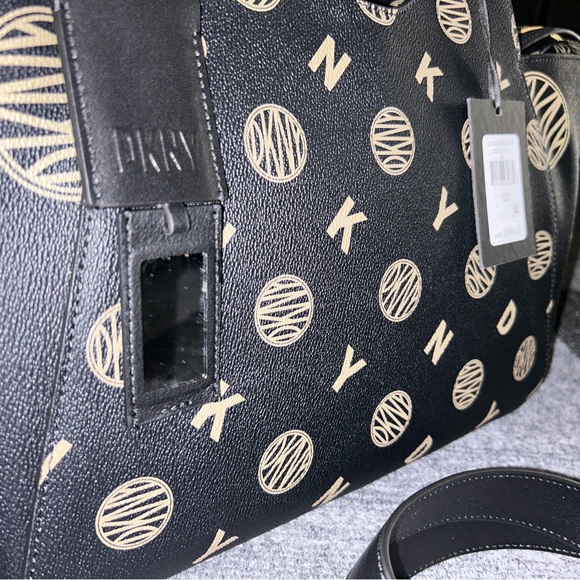 BLACK DKNY & TAUPE LOGO MEDIUM TOTE HANDBAG REMOVABLE SHOULDER STRAP NWT $400 - Picture 14 of 16